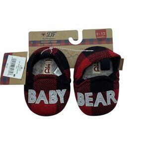 Dearfoams Baby Bear Slippers 9-12‎ Months Memory Foam Red & Black NEW Holiday